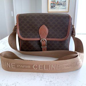 CELINE Macadam Crossbody Bag Shoulder Bag Wide Nylon Strap STUNNING